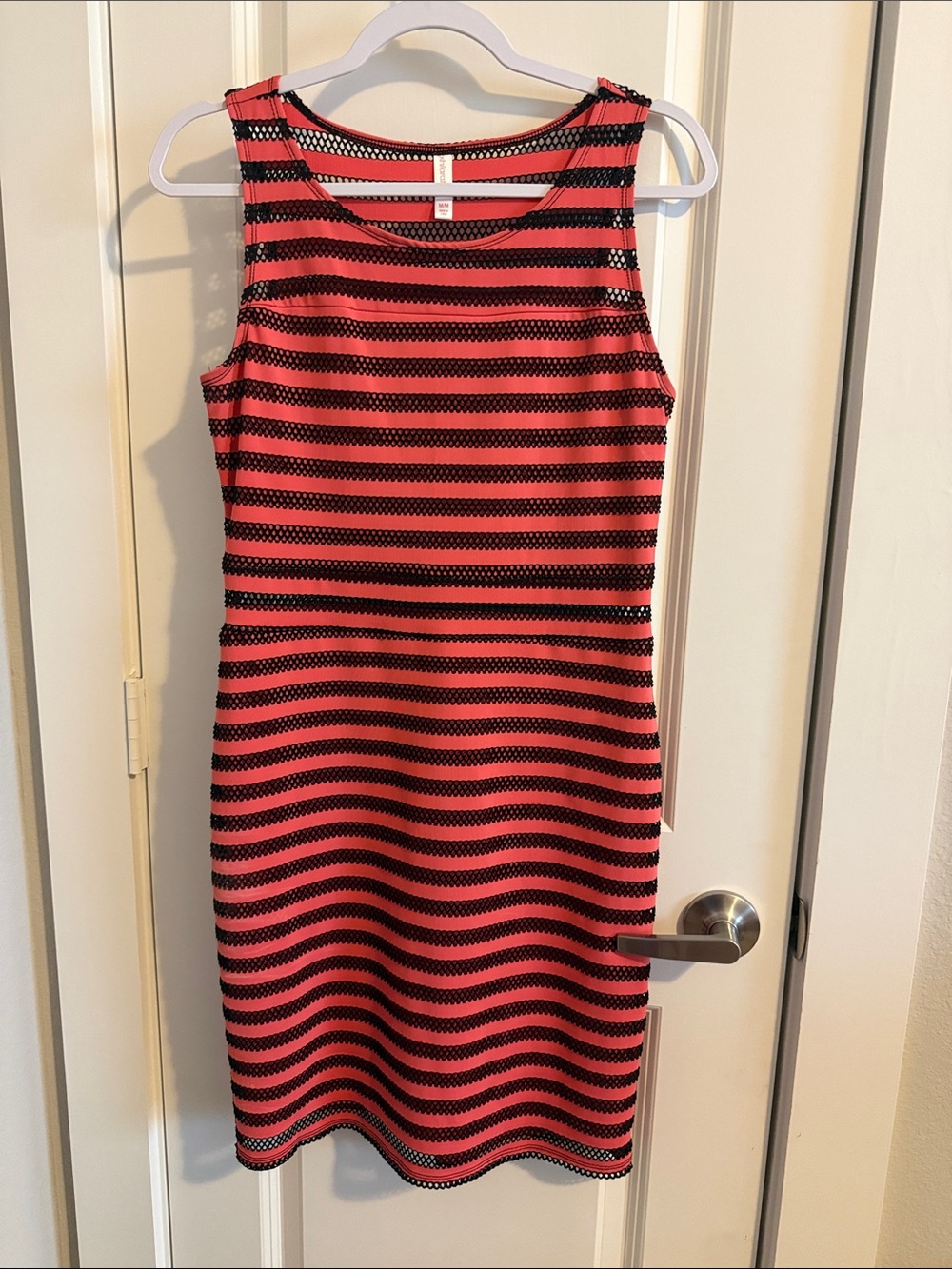 Xhilaration Coral Pink and Black Striped Midi Sheath Dress
